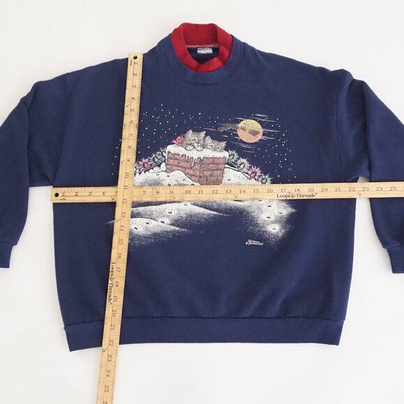 Vintage Cats Christmas Navy Graphic Sweatshirt Festive Holiday Winter M - Picture 3 of 9